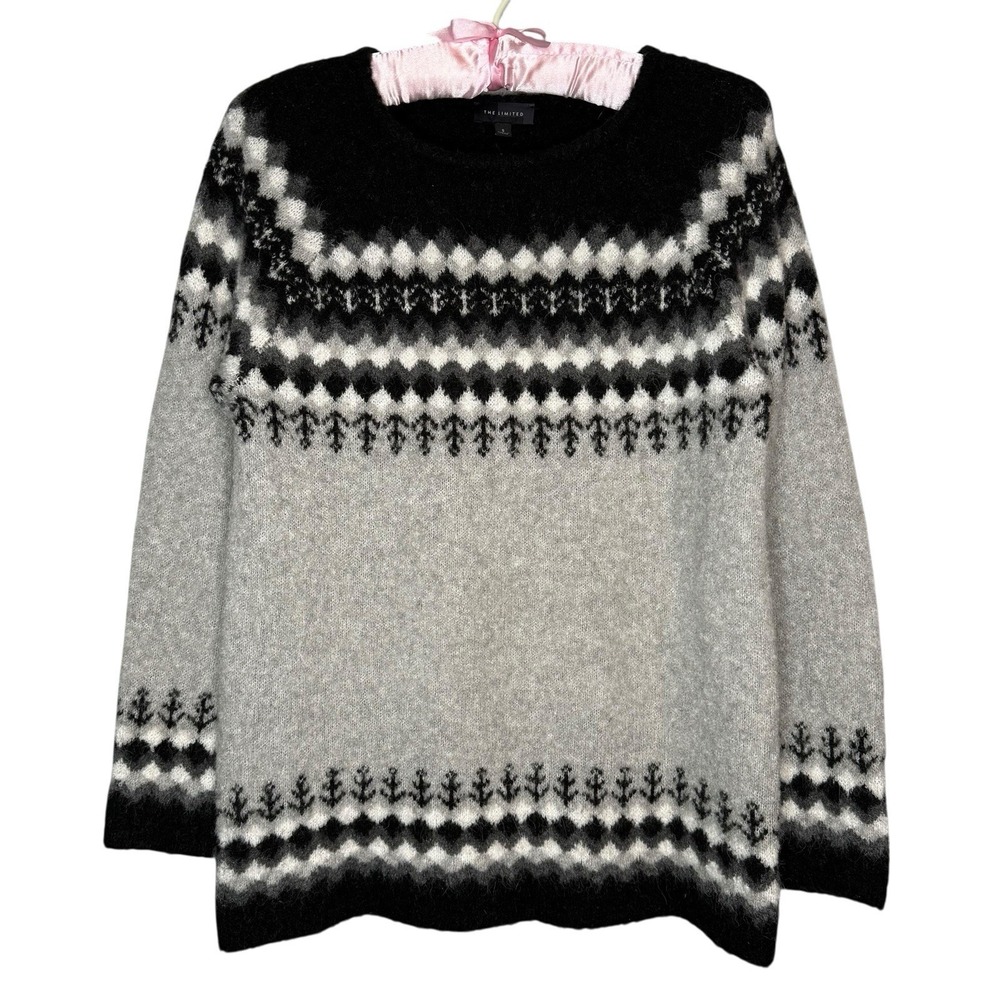 Limited Sweater Womens Small Black Wool Noridc Fair Isle Pullover‎ Jumper Fuzzy